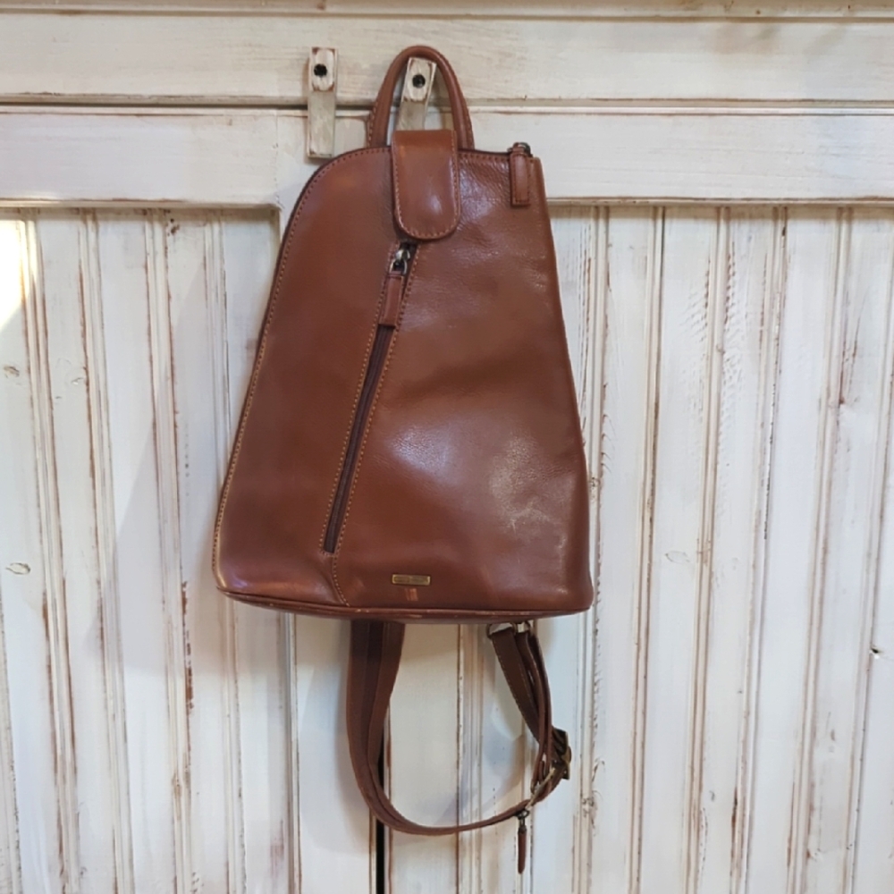 Visconti, Saddle Color Leather Convertible Backpack/Sling Bag